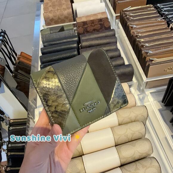 NWT Coach Snap Wallet With Patchwork And Snake Print CCL77 Gunmetal/Olive Multi - Picture 1 of 10